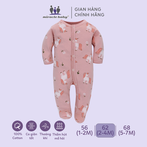  Bodysuit áo quần liền thân NÚT BẤM cho bé chất liệu Cotton thương hiệu Miraclebaby từ 1 đến 7 tháng tuổi 