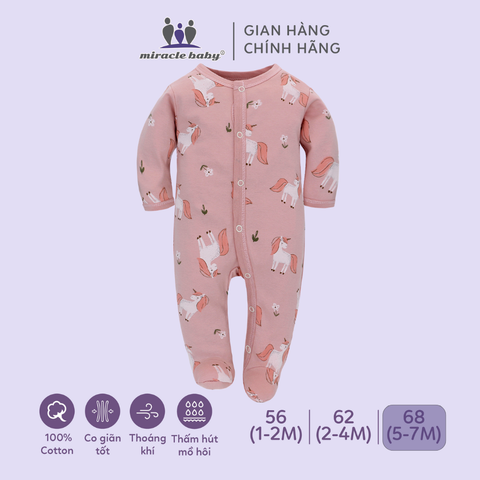  Bodysuit áo quần liền thân NÚT BẤM cho bé chất liệu Cotton thương hiệu Miraclebaby từ 1 đến 7 tháng tuổi 
