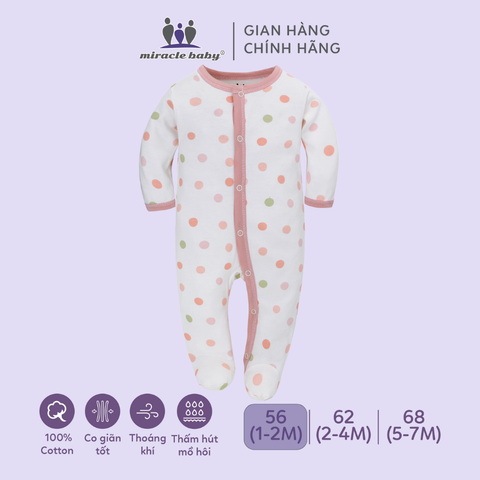  Bodysuit áo quần liền thân NÚT BẤM cho bé chất liệu Cotton thương hiệu Miraclebaby từ 1 đến 7 tháng tuổi 