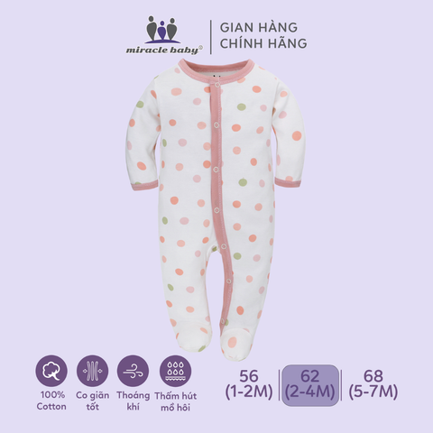  Bodysuit áo quần liền thân NÚT BẤM cho bé chất liệu Cotton thương hiệu Miraclebaby từ 1 đến 7 tháng tuổi 