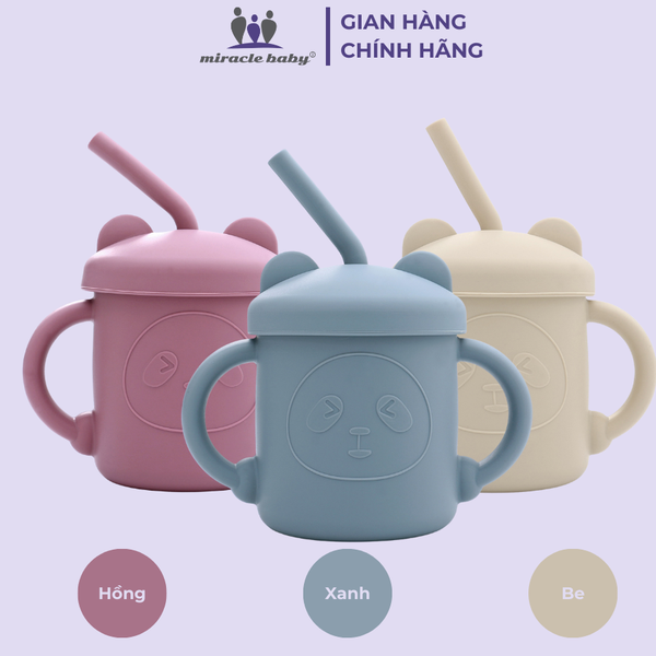  Cốc Tập Hút SILICONE An Toàn Dễ Thương Kèm Ống Hút Cho Bé 