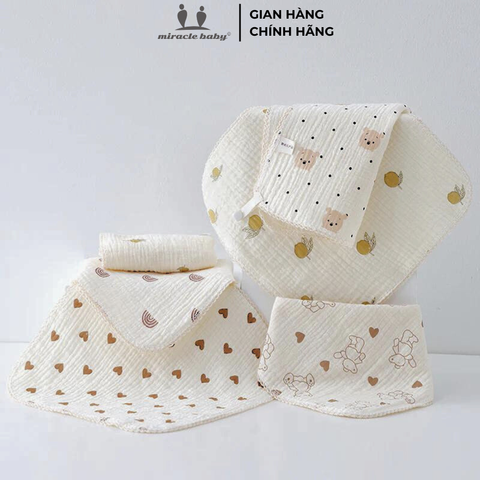  Set 5 Khăn Xô Muslin 2 lớp 100% Cotton Siêu Mềm, Khăn Rửa Mặt Cho Bé Hàng Cao Cấp 25x25cm 