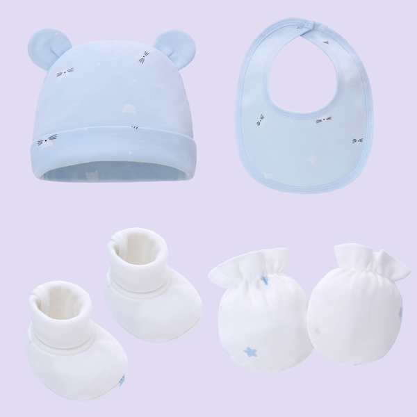 MiracleBaby - Combo4 Nón kèm bao tay Mèo cho bé chất liệu Cotton nguyên chất co giãn, mềm mại, thấm hút mồ hôi tốt 