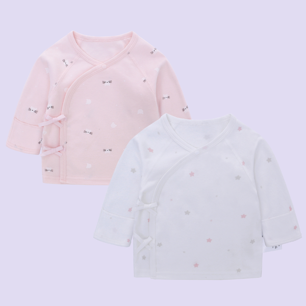  MiracleBaby - Combo 2 áo sơ sinh tay dài cài lệch nguyên chất Cotton mềm mại, thấm hút mồ hôi tốt 