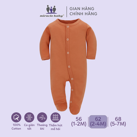  Bodysuit áo quần liền thân NÚT BẤM cho bé chất liệu Cotton thương hiệu Miraclebaby từ 1 đến 7 tháng tuổi 