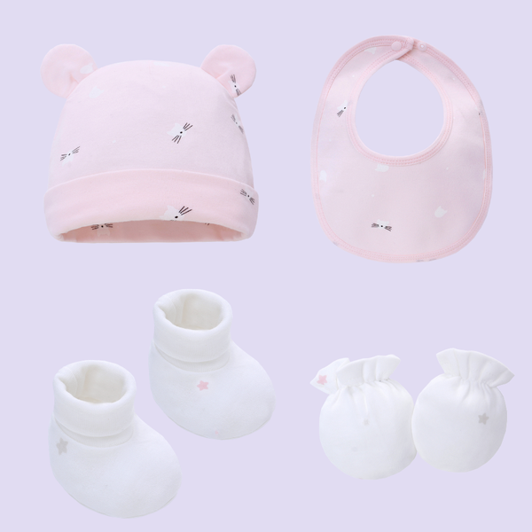 MiracleBaby - Combo4 Nón kèm bao tay Mèo cho bé chất liệu Cotton nguyên chất co giãn, mềm mại, thấm hút mồ hôi tốt 