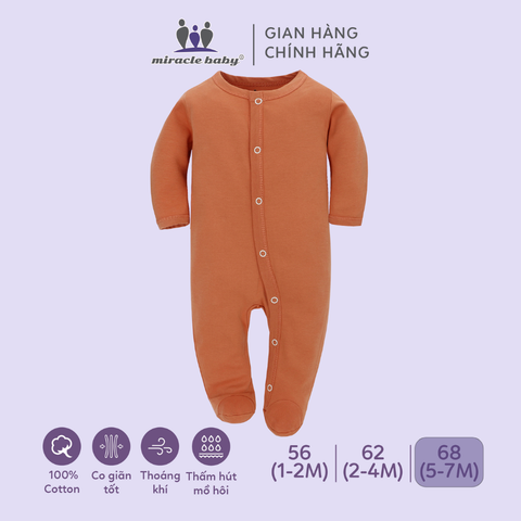  Bodysuit áo quần liền thân NÚT BẤM cho bé chất liệu Cotton thương hiệu Miraclebaby từ 1 đến 7 tháng tuổi 