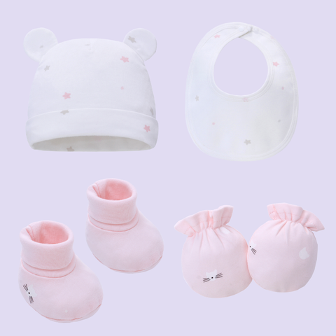  MiracleBaby - Combo4 Nón kèm bao tay Mèo cho bé chất liệu Cotton nguyên chất co giãn, mềm mại, thấm hút mồ hôi tốt 