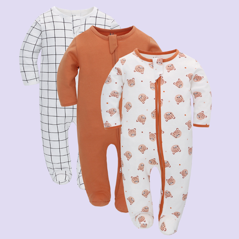  MiracleBaby - Combo 3 body dài DÂY KÉO cho bé chất liệu Cotton từ 0-12 tháng 