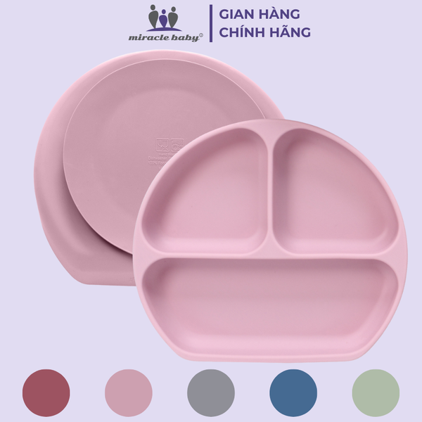  Khay ăn dặm Silicon cho bé từ 5 tháng tuổi có đế hít chống trượt, Khay ăn dặm Silicone cho bé Miracle Baby 