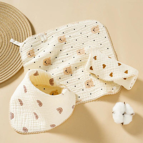  Set 5 Khăn Xô Muslin 2 lớp 100% Cotton Siêu Mềm, Khăn Rửa Mặt Cho Bé Hàng Cao Cấp 25x25cm 