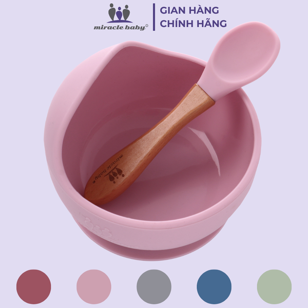 Chén ăn dặm silicone Miraclebaby và muỗng phù hợp dành bé trai, bé gái trên 5 tháng tuổi 