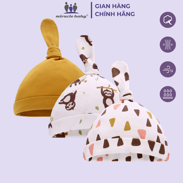  Mũ nón Miraclebaby che thóp cho bé sơ sinh dệt kim 