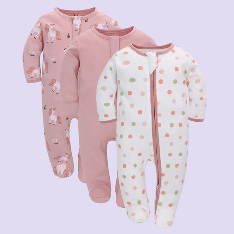  MiracleBaby - Combo 3 body dài DÂY KÉO cho bé chất liệu Cotton từ 0-12 tháng 