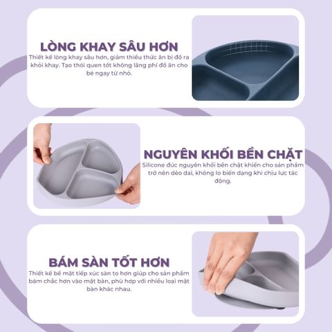  Khay ăn dặm Silicon cho bé từ 5 tháng tuổi có đế hít chống trượt, Khay ăn dặm Silicone cho bé Miracle Baby 