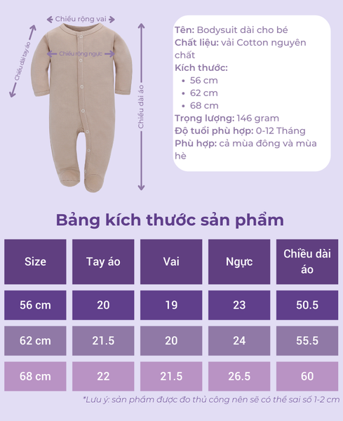  Combo Bodysuit dài nút bấm size 5-7M cho bé chất liệu Cotton từ 1 đến 7 tháng tuổi 