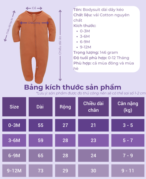  Bodysuit áo quần liền thân DÂY KÉO cho bé chất liệu Cotton thương hiệu Miraclebaby từ 0 đến 12 tháng tuổi 
