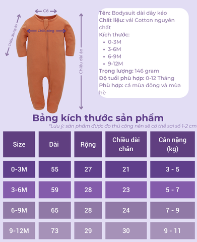  Bodysuit áo quần liền thân DÂY KÉO cho bé chất liệu Cotton thương hiệu Miraclebaby từ 0 đến 12 tháng tuổi 