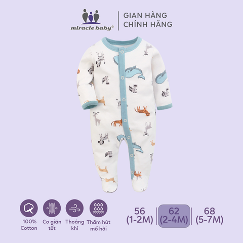 Bodysuit áo quần liền thân NÚT BẤM cho bé chất liệu Cotton thương hiệu Miraclebaby từ 1 đến 7 tháng tuổi 