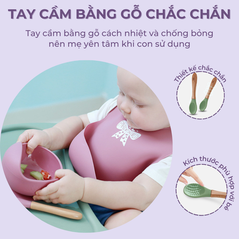  Chén ăn dặm silicone Miraclebaby và muỗng phù hợp dành bé trai, bé gái trên 5 tháng tuổi 