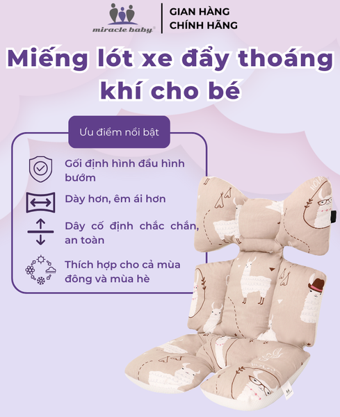  MiracleBaby - Miếng lót xe đẩy dày 6.5cm đệm Cotton dày dặn, phụ kiện xe đẩy êm ái cho bé 