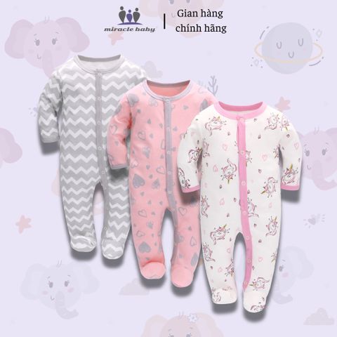  Bodysuit áo quần liền thân NÚT BẤM cho bé chất liệu Cotton thương hiệu Miraclebaby từ 1 đến 7 tháng tuổi 