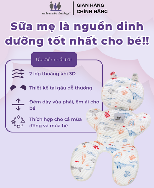  MiracleBaby - Miếng lót xe đẩy hình gấu dễ thương siêu thoáng khí 3D phù hợp cho nhiều loại xe đẩy 