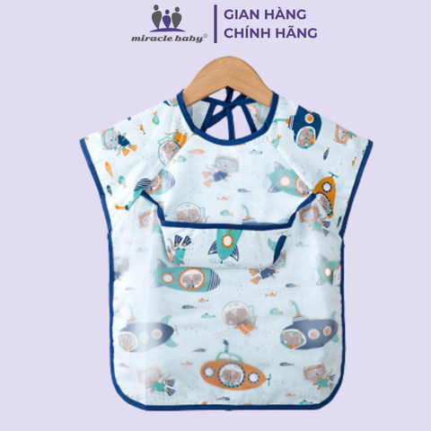  Áo yếm ăn dặm Miraclebaby cộc tay có máng hứng chống thấm sạch sẽ, an toàn cho bé từ 6 -36 tháng 