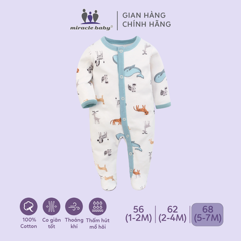  Bodysuit áo quần liền thân NÚT BẤM cho bé chất liệu Cotton thương hiệu Miraclebaby từ 1 đến 7 tháng tuổi 