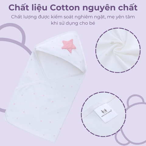  MiracleBaby - Chăn quấn/khăn ủ cho bé sơ sinh cao cấp chất liệu Cotton nguyên chất kích thước 80x80cm 