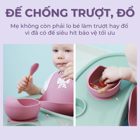  Chén ăn dặm silicone Miraclebaby và muỗng phù hợp dành bé trai, bé gái trên 5 tháng tuổi 
