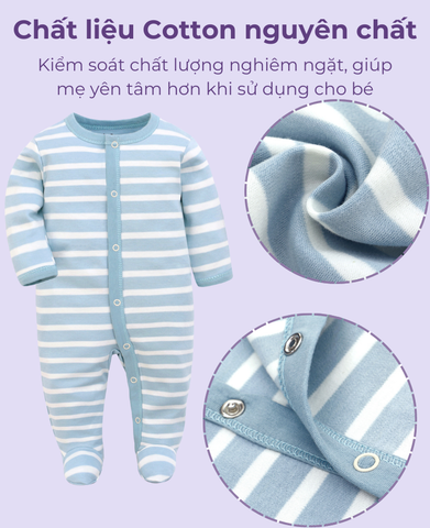  Combo Bodysuit dài nút bấm size 5-7M cho bé chất liệu Cotton từ 1 đến 7 tháng tuổi 