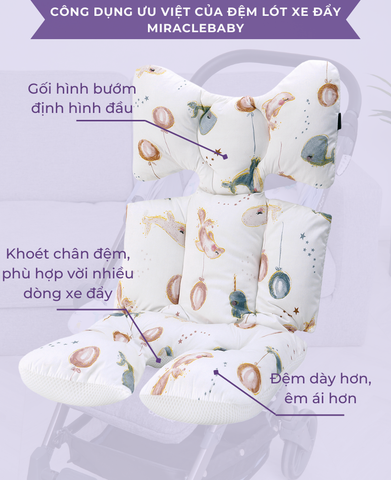  MiracleBaby - Miếng lót xe đẩy dày 6.5cm đệm Cotton dày dặn, phụ kiện xe đẩy êm ái cho bé 