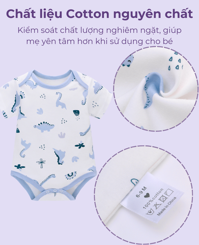  Combo 3 Bodysuit ngắn cho bé trai/bé gái chất liệu Cotton từ 0 -12 tháng 