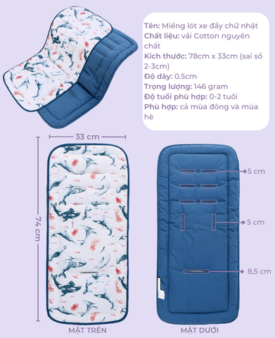  Miếng lót xe đẩy Miraclebaby cho bé cotton mềm mại, thoáng khí, phong cách dễ thương 