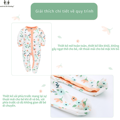  Miracle Baby - Bodysuit Tay Dài Thu Đông Cho Bé Trai, Bé Gái (Từ 1-2 tháng, 2-4 tháng, 5-7 tháng), Vải Interlock Cotton 