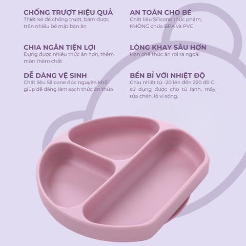  Khay ăn dặm Silicon cho bé từ 5 tháng tuổi có đế hít chống trượt, Khay ăn dặm Silicone cho bé Miracle Baby 