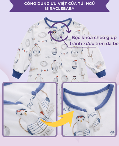  MiracleBaby - Túi ngủ quần chất liệu Cotton bản cải tiến mới co giãn tốt, thoải mái, hạn chế giật mình cho bé khi ngủ 