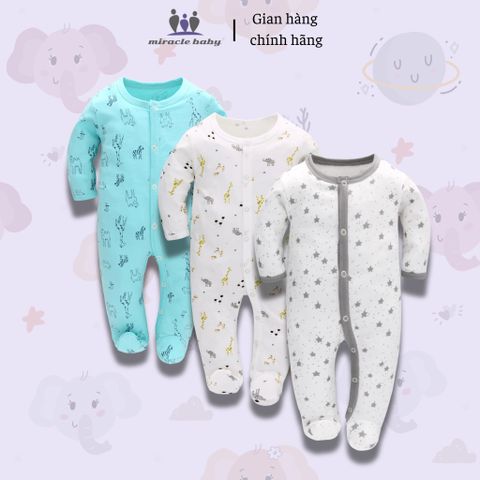  Bodysuit áo quần liền thân NÚT BẤM cho bé chất liệu Cotton thương hiệu Miraclebaby từ 1 đến 7 tháng tuổi 