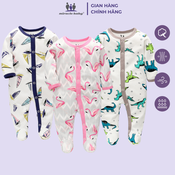  Miracle Baby - Bodysuit Tay Dài Thu Đông Cho Bé Trai, Bé Gái (Từ 1-2 tháng, 2-4 tháng, 5-7 tháng), Vải Interlock Cotton 