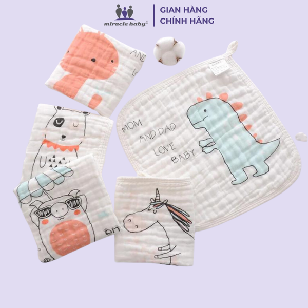  Set Combo 5 Khăn Xô Muslin 6 lớp 100% Cotton Siêu Mềm, Khăn Rửa Mặt Cho Bé Hàng Cao Cấp Kích Thước 30x30 cm 
