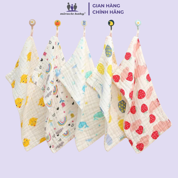  Set 2 khăn tắm Muslin cao cấp Miracle Baby cho bé mềm mịn, an toàn cho làn da bé kích thước 25x50cm 