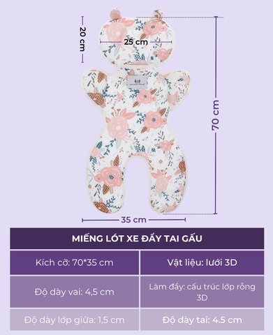  MiracleBaby - Miếng lót xe đẩy hình gấu dễ thương siêu thoáng khí 3D phù hợp cho nhiều loại xe đẩy 