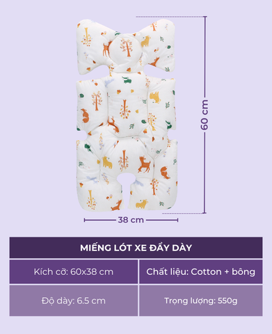  MiracleBaby - Miếng lót xe đẩy dày 6.5cm đệm Cotton dày dặn, phụ kiện xe đẩy êm ái cho bé 