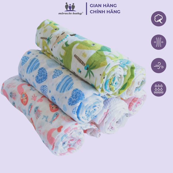  Miracle Baby_Chăn 2 lớp cotton 120*120cm thoáng khí, mềm mại đa năng cho bé 