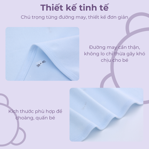  MiracleBaby - Chăn quấn/khăn ủ cho bé sơ sinh cao cấp chất liệu Cotton nguyên chất kích thước 80x80cm 