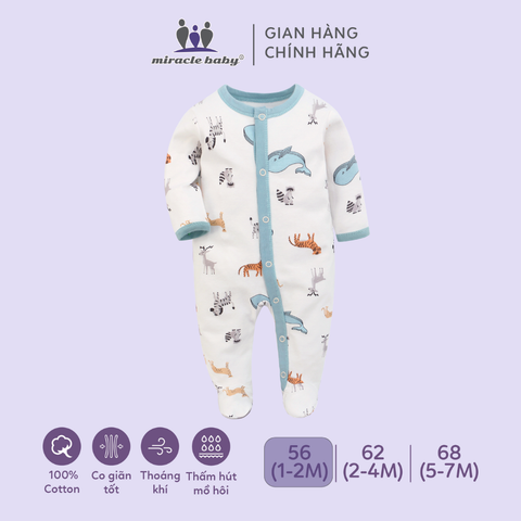  Bodysuit áo quần liền thân NÚT BẤM cho bé chất liệu Cotton thương hiệu Miraclebaby từ 1 đến 7 tháng tuổi 