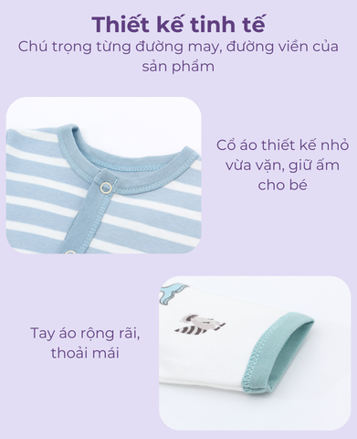  Combo Bodysuit dài nút bấm size 5-7M cho bé chất liệu Cotton từ 1 đến 7 tháng tuổi 