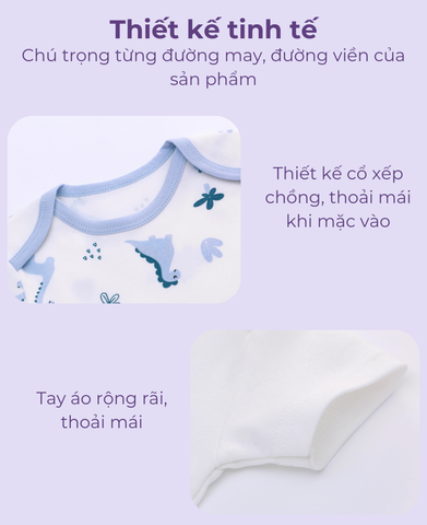  Combo 3 Bodysuit ngắn cho bé trai/bé gái chất liệu Cotton từ 0 -12 tháng 