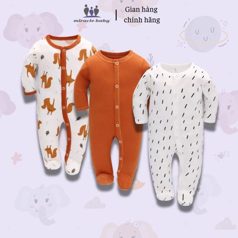  Bodysuit áo quần liền thân NÚT BẤM cho bé chất liệu Cotton thương hiệu Miraclebaby từ 1 đến 7 tháng tuổi 